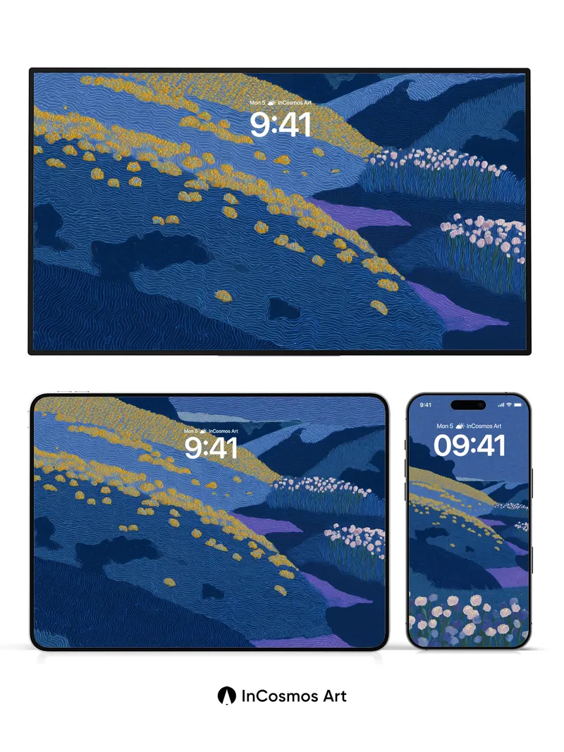 Nocturnal Bloom Wallpaper with Whispering Hills