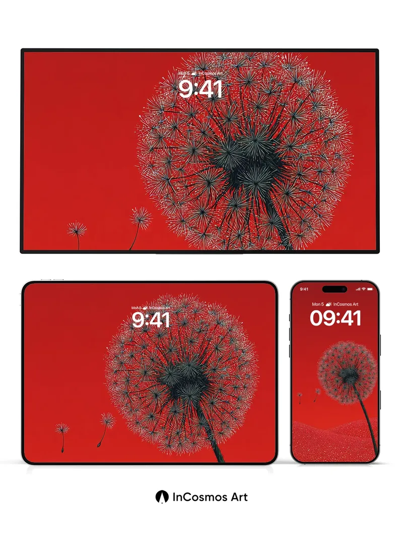 Surreal Dandelion Wallpaper with Floating Seeds