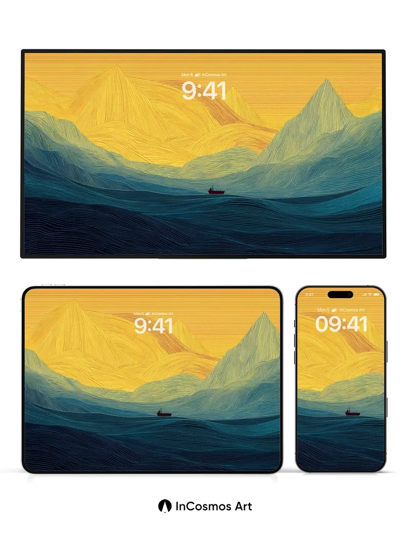 Golden Hush Wallpaper with Floating Vessel