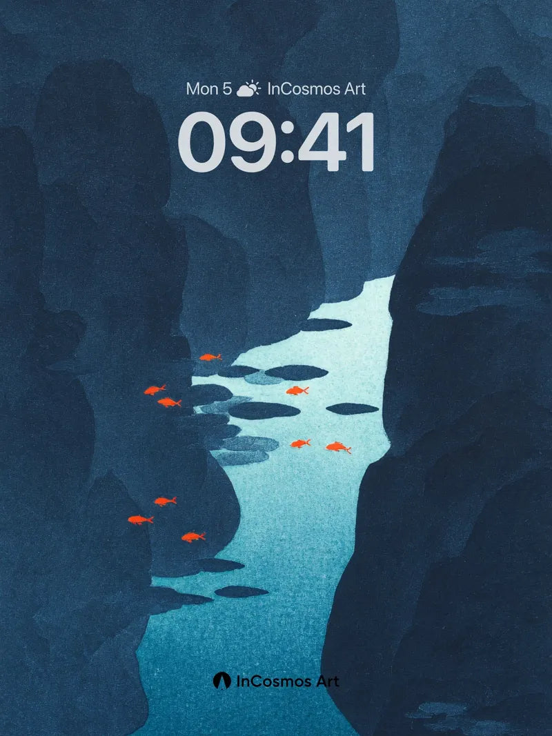 Calm Abyss Wallpaper with Crimson Fish wallpaper for iPhone, iPad & Mac