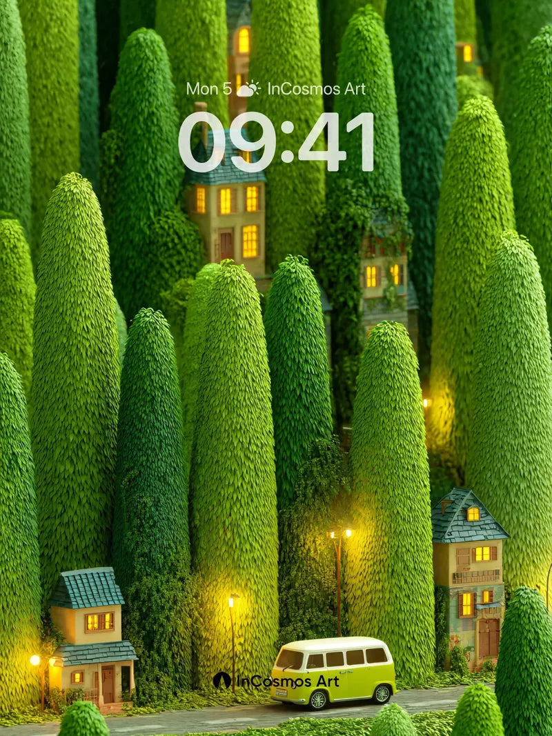 Whispering Green Wallpaper with Lit Windows wallpaper for iPhone, iPad & Mac