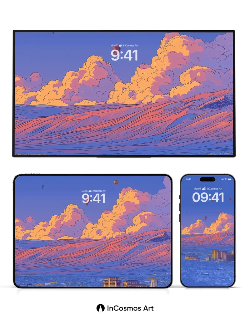 Crimson Horizon Wallpaper with Floating Balloons