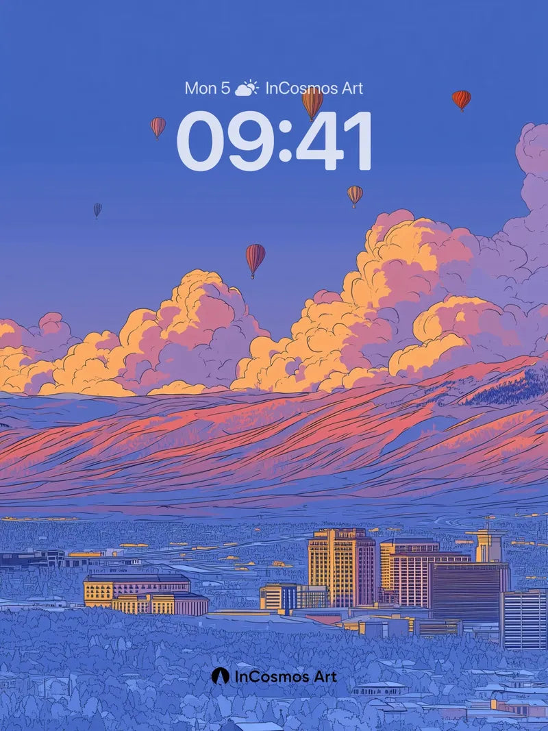 Crimson Horizon Wallpaper with Floating Balloons