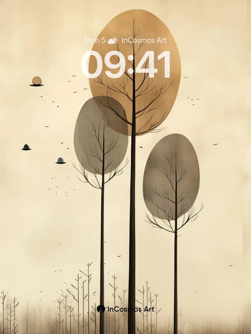 Whispering Canopy Wallpaper with Floating Orbs