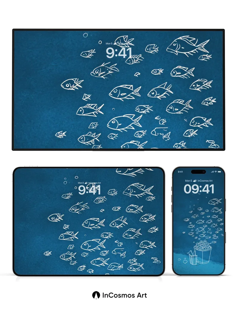 Whispering Depths Wallpaper with Fish Bloom