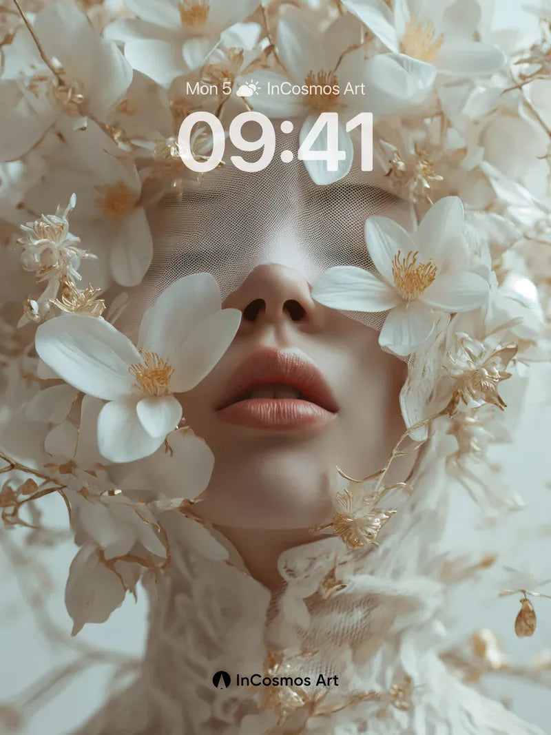 Silken Bloom Wallpaper with Golden Veil wallpaper for iPhone, iPad & Mac
