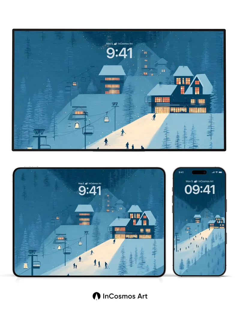 Silent Snowfall Wallpaper with Warm Light Trails