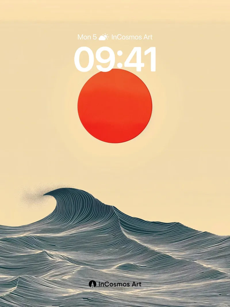 Serenity Wave Wallpaper with Crimson Sun