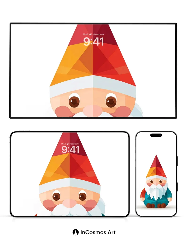Geometric Whimsy Wallpaper with Faceted Gnome