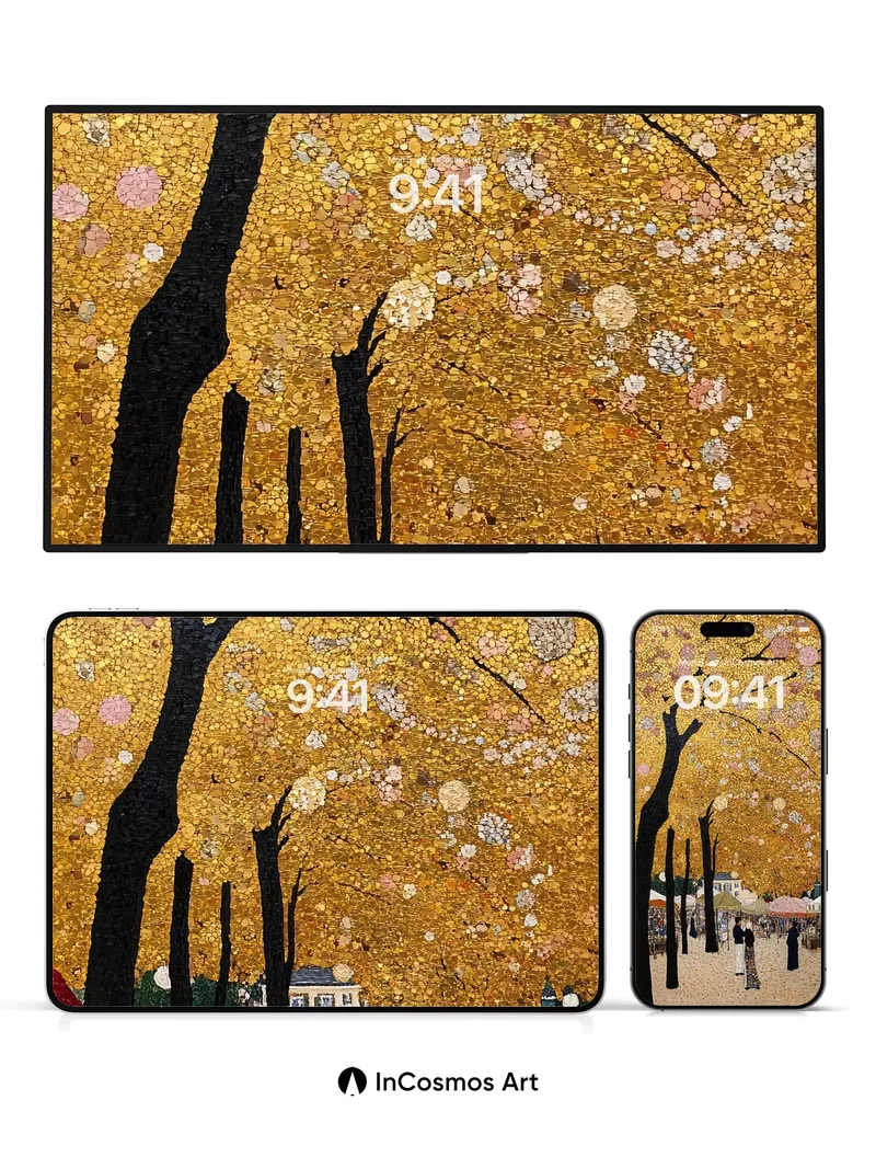 Golden Canopy Wallpaper with Market Whispers