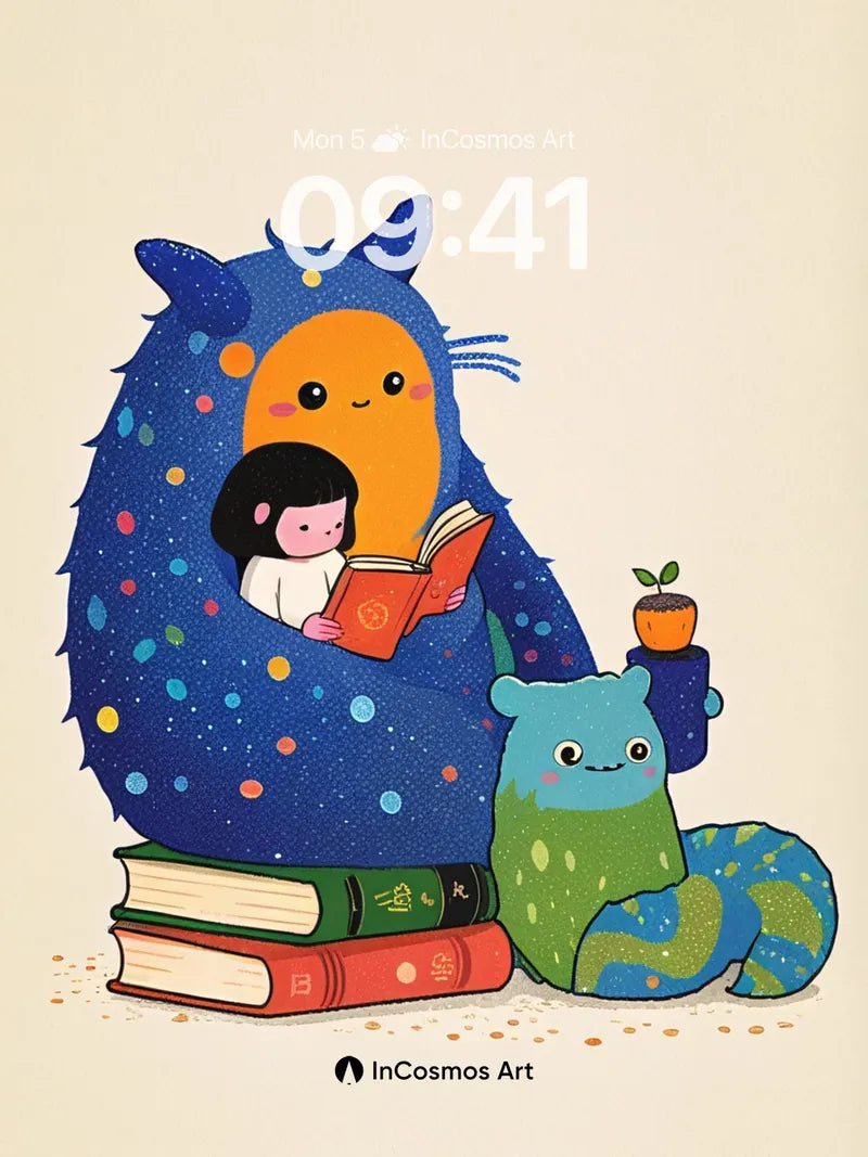 Whimsical Galaxy Hug Wallpaper with Storytime Friends wallpaper for iPhone, iPad & Mac