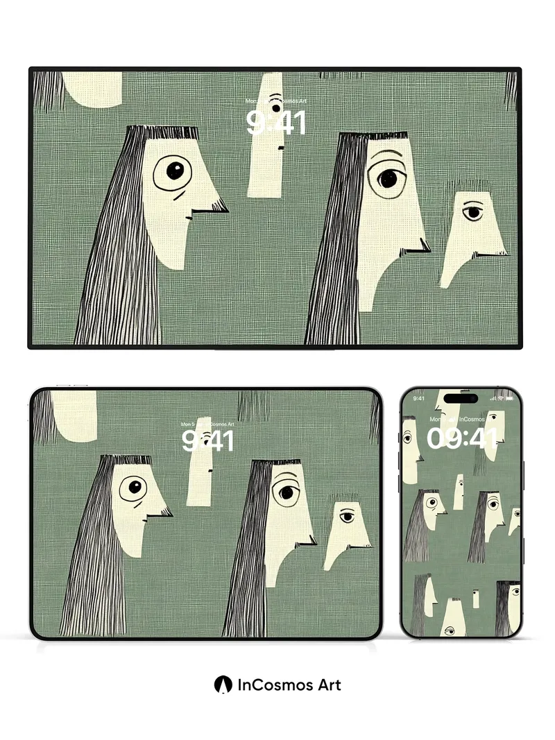 Whispering Faces Wallpaper with Cubist Echoes