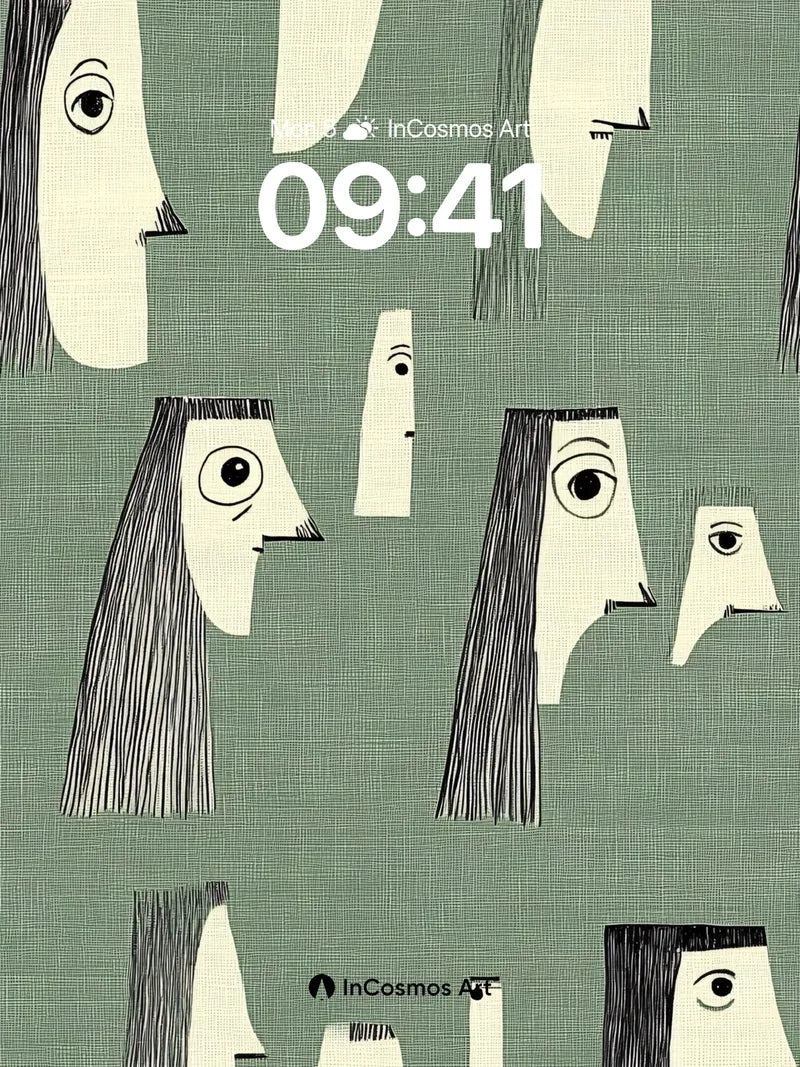 Whispering Faces Wallpaper with Cubist Echoes