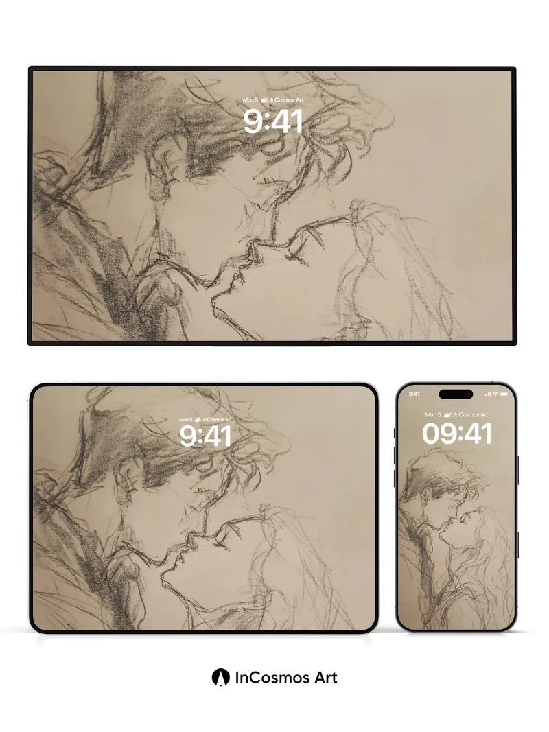 Whispering Lines Wallpaper with Shadowed Embrace