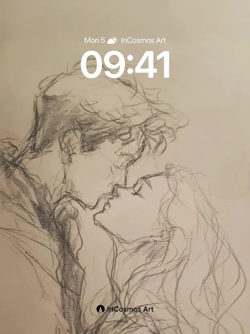 Whispering Lines Wallpaper with Shadowed Embrace