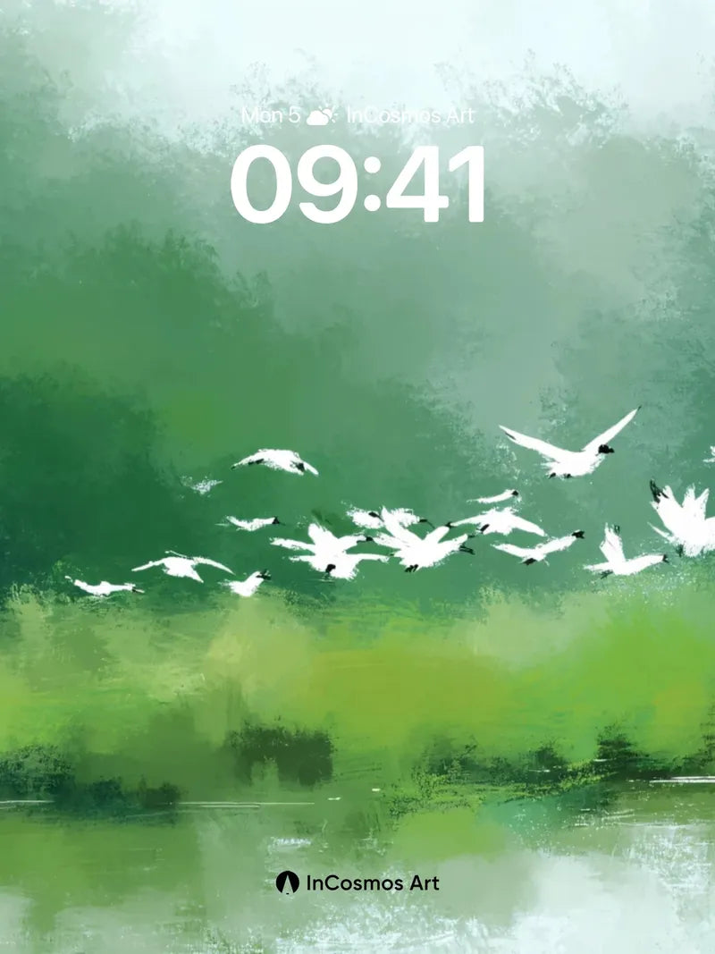 Serene Flight Wallpaper with Misty Green Hues