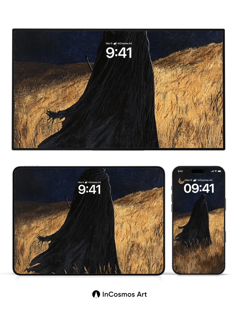 Nocturnal Cloak Wallpaper with Crescent Moon