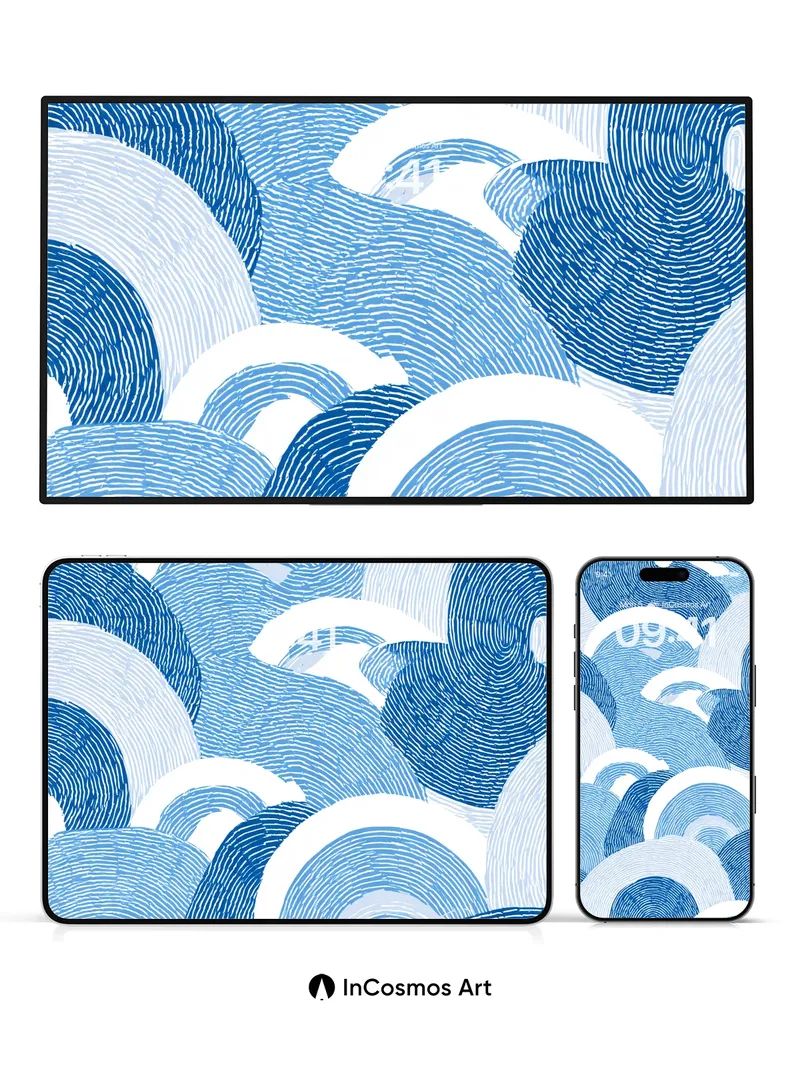 Serenity Wave Wallpaper with Hokusai Lines