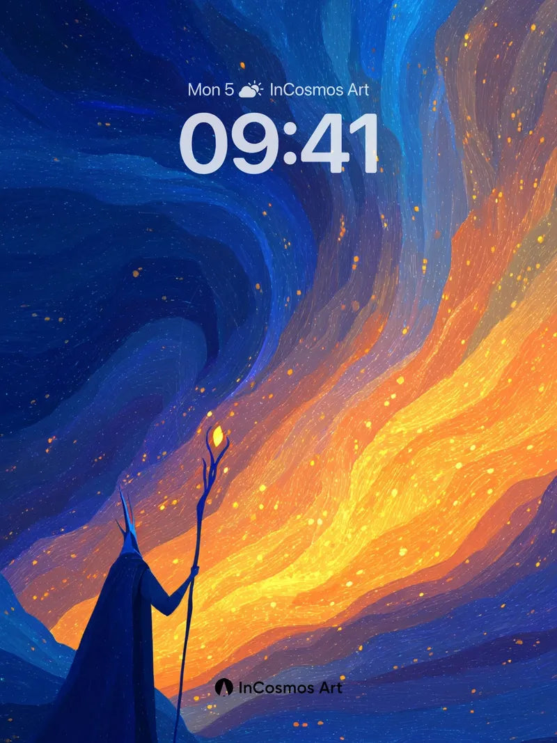 Cosmic Whisper Wallpaper with Starlit Staff