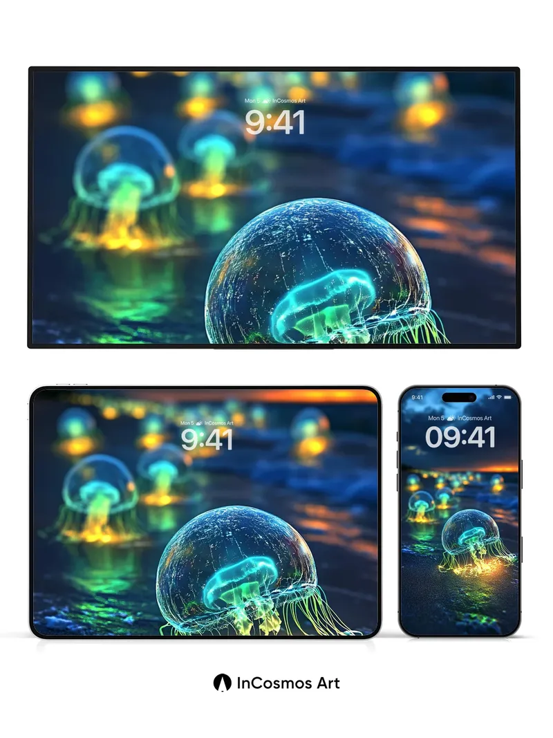 Luminous Tide Wallpaper with Bioluminescent Drift