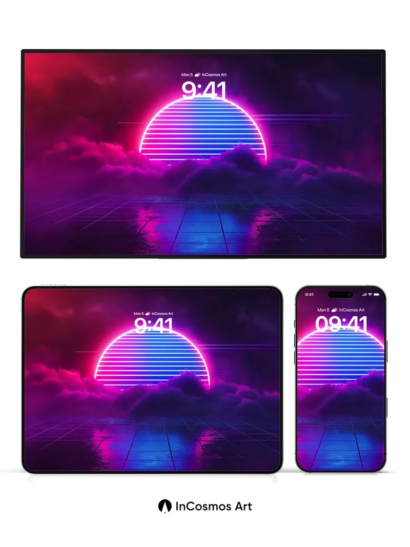 Neon Horizon Wallpaper with Electric Clouds