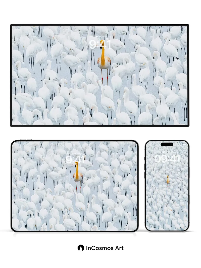 Serenity in White Wallpaper with Golden Solo