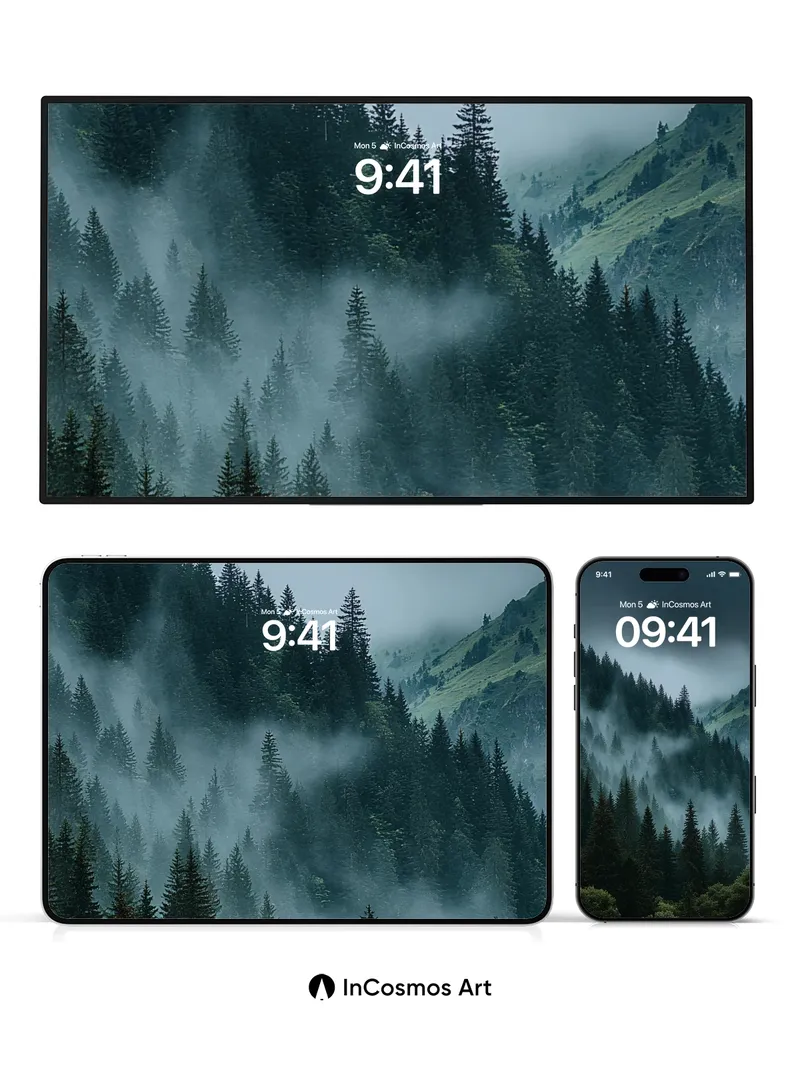 Whispering Pines Wallpaper with Ethereal Mist