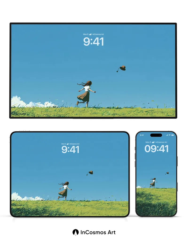 Whispering Grass Wallpaper with Floating Hat