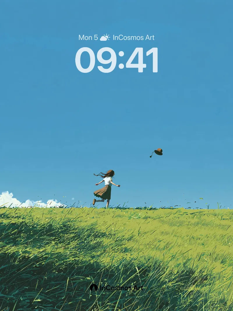 Whispering Grass Wallpaper with Floating Hat wallpaper for iPhone, iPad & Mac