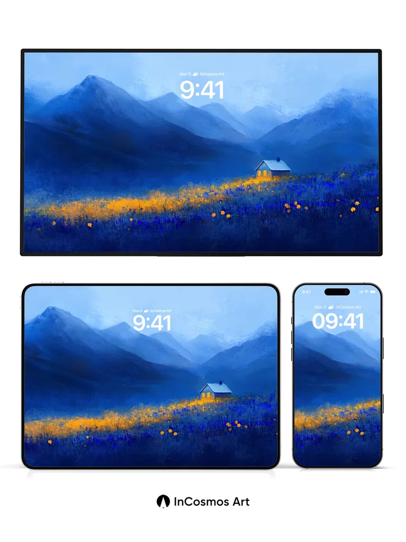 Cobalt Hush Wallpaper with Golden Ember Field