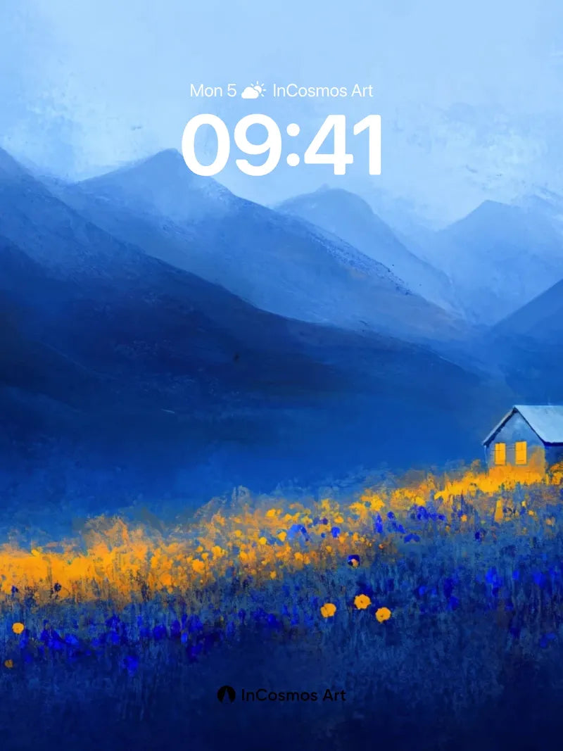 Cobalt Hush Wallpaper with Golden Ember Field