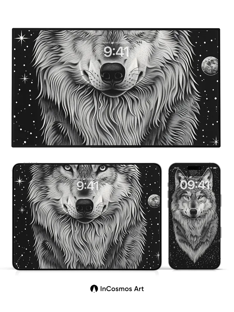 Stellar Howl Wallpaper with Cosmic Fur