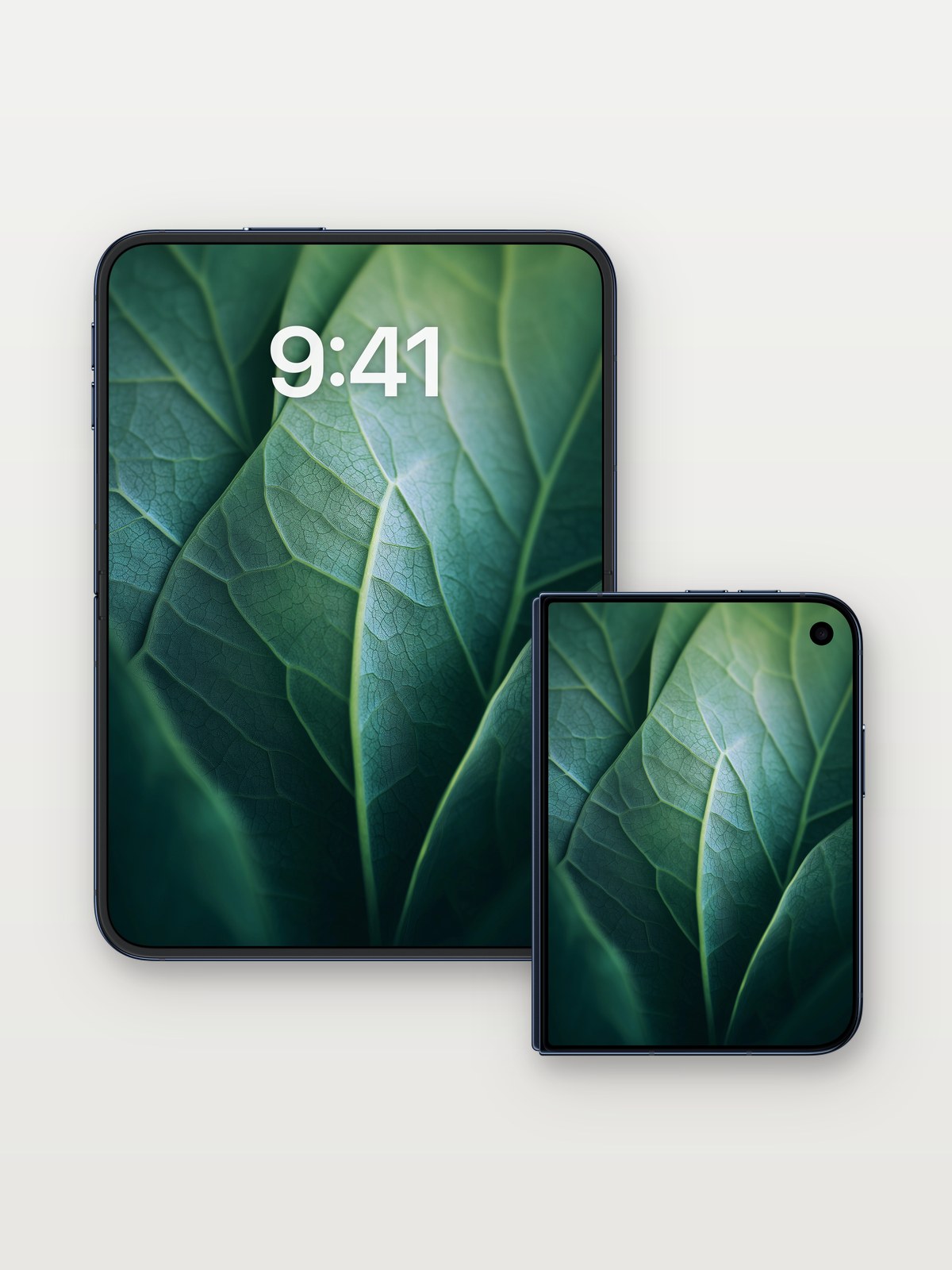 Serenity Vein Wallpaper with Living Light on iPhone Duo, open and closed
