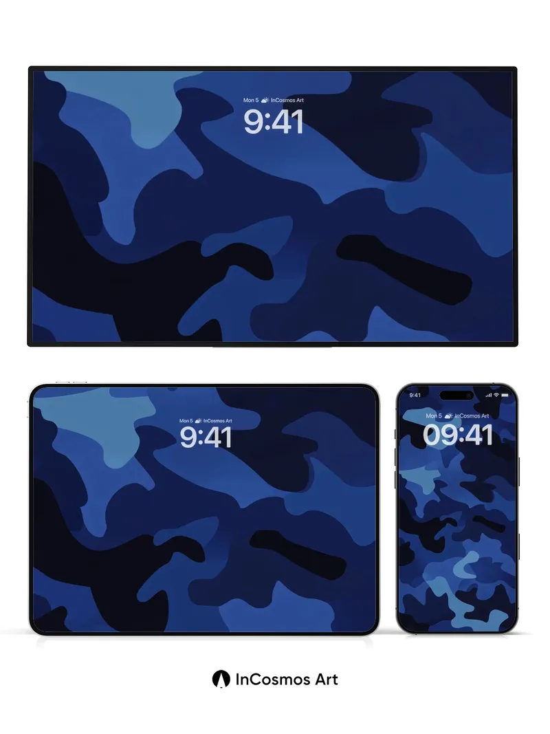 Midnight Camouflage Wallpaper with Deep Blue Veins