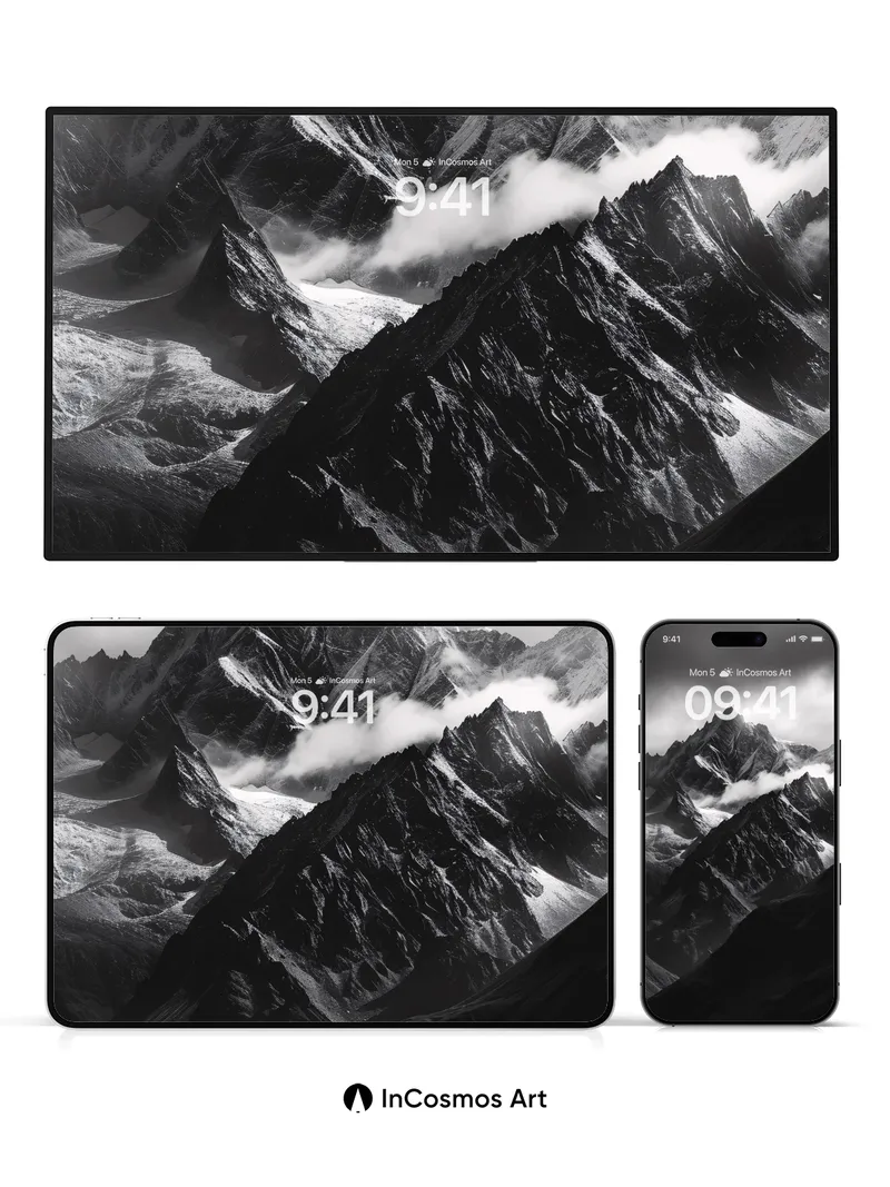 Shadowed Peaks Wallpaper with Cloud Veils