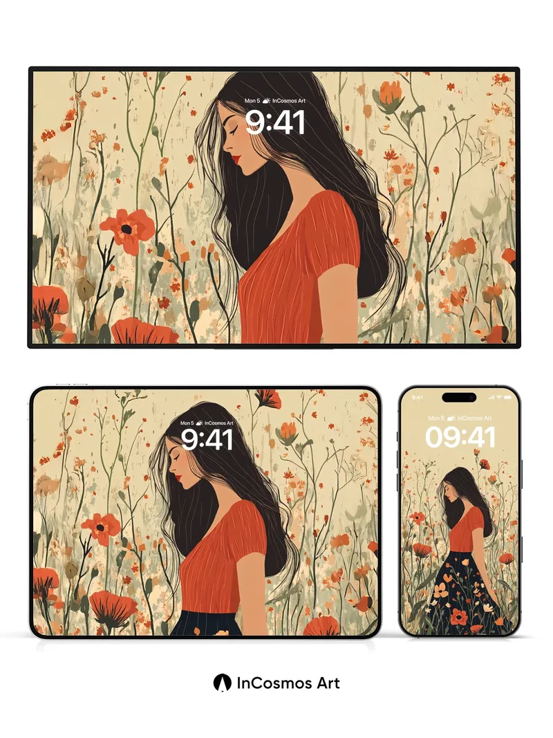 Whispering Fields Wallpaper with Ink-Flow Blooms