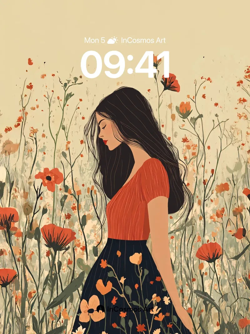 Whispering Fields Wallpaper with Ink-Flow Blooms