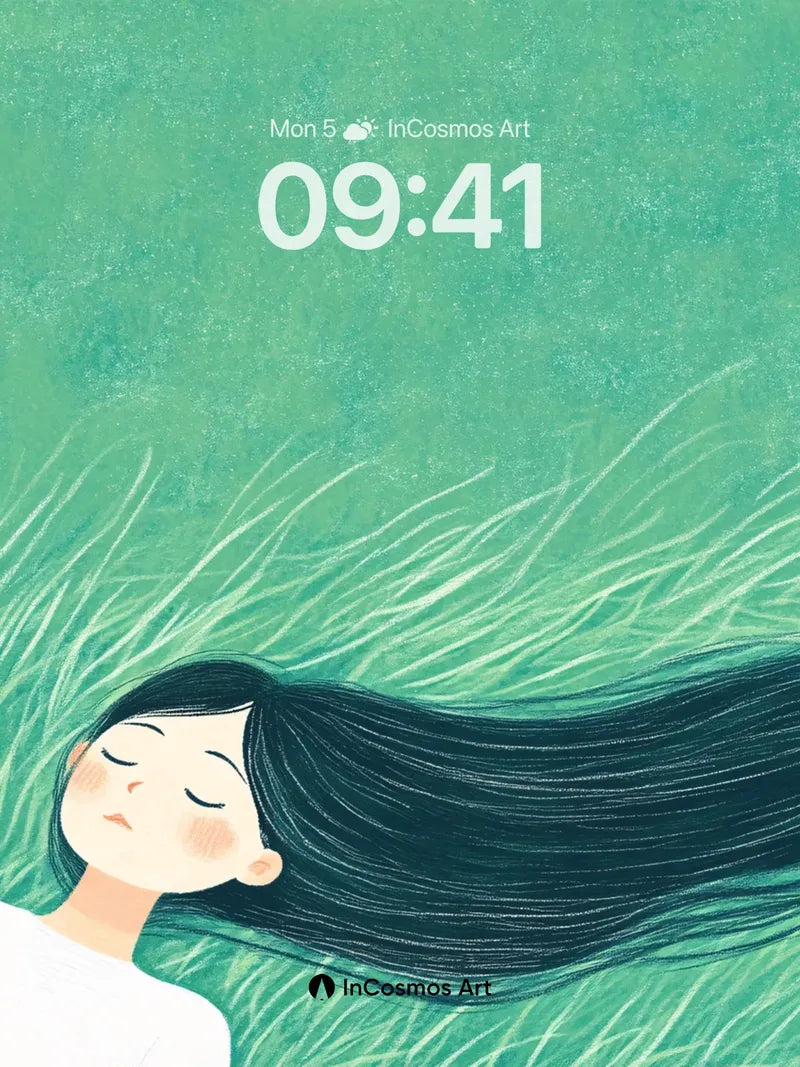 Serenity in Grass Wallpaper with Floating Hair