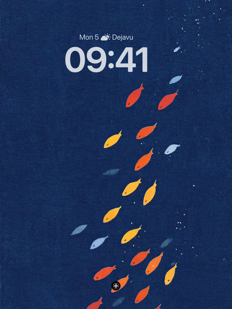 Deep Ocean Fish School Navy Blue Wallpaper