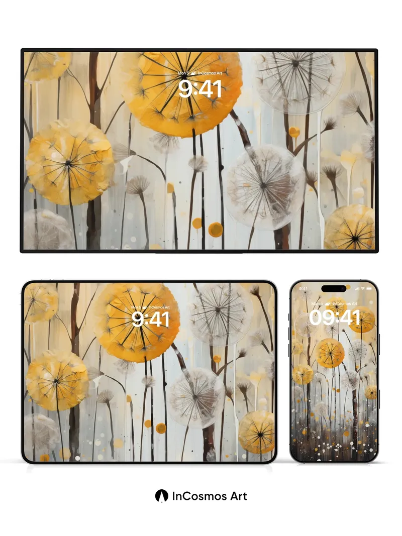 Golden Whispers Wallpaper with Floating Seeds