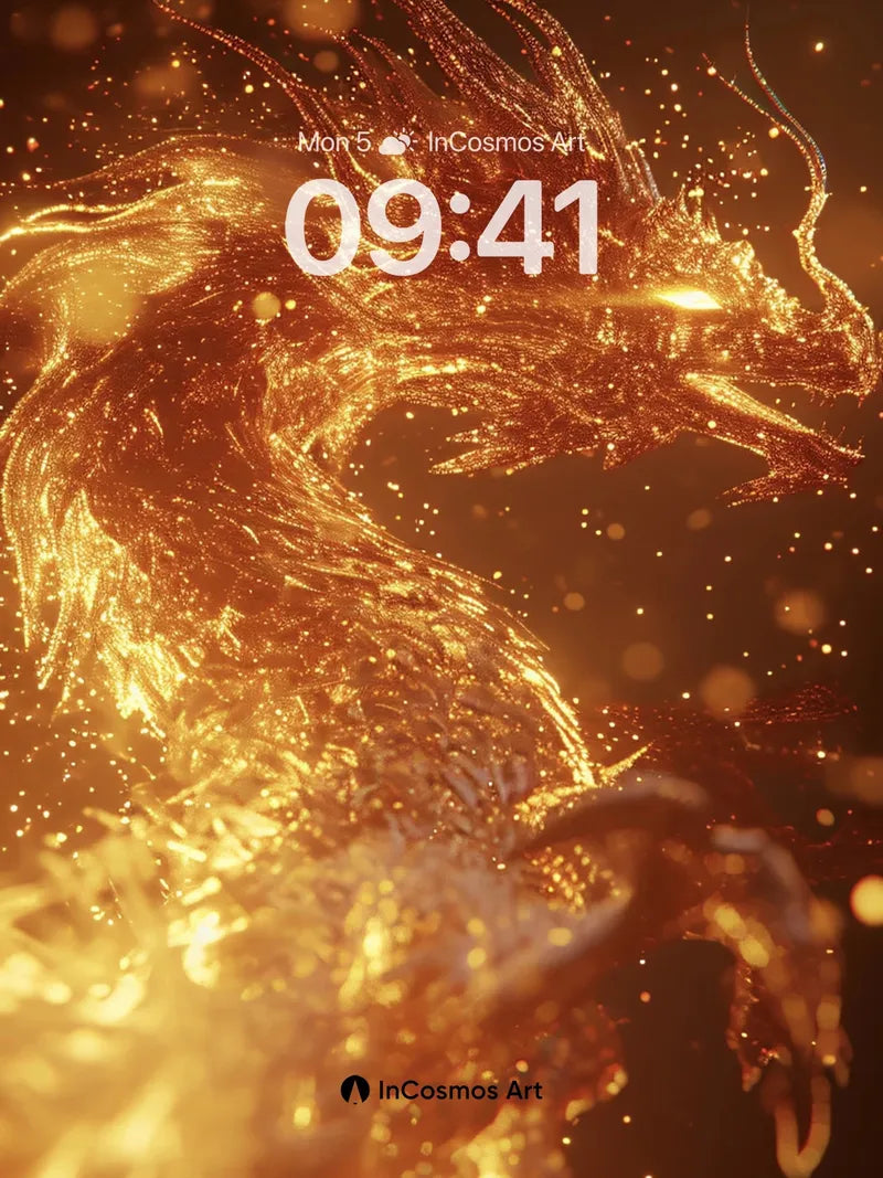 Golden Ember Dragon Wallpaper with Celestial Dust