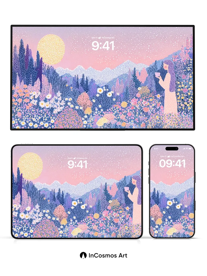 Whispering Meadow Wallpaper with Starlit Hues