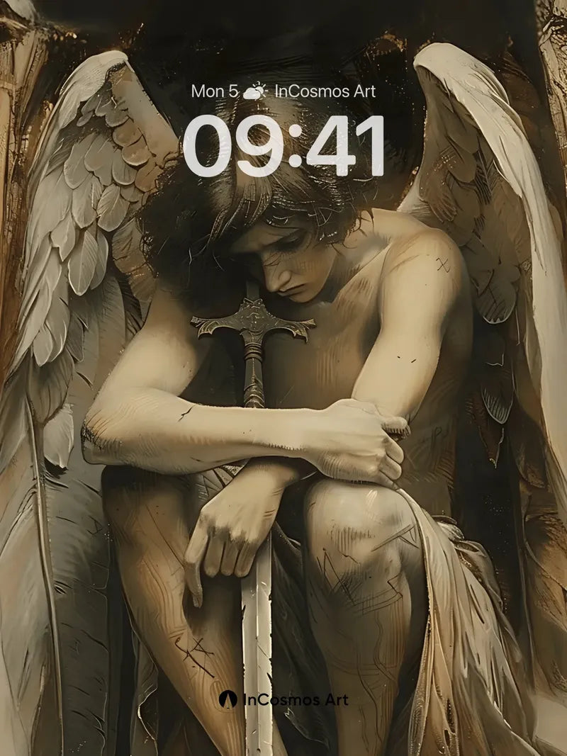 Sorrowful Angel Wallpaper with Etched Light wallpaper for iPhone, iPad & Mac