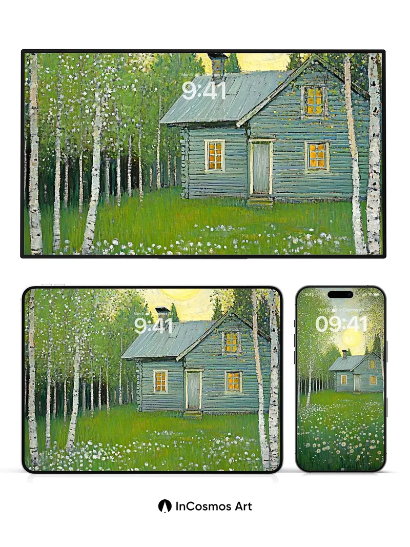 Golden Hush Wallpaper with Birch Whispers