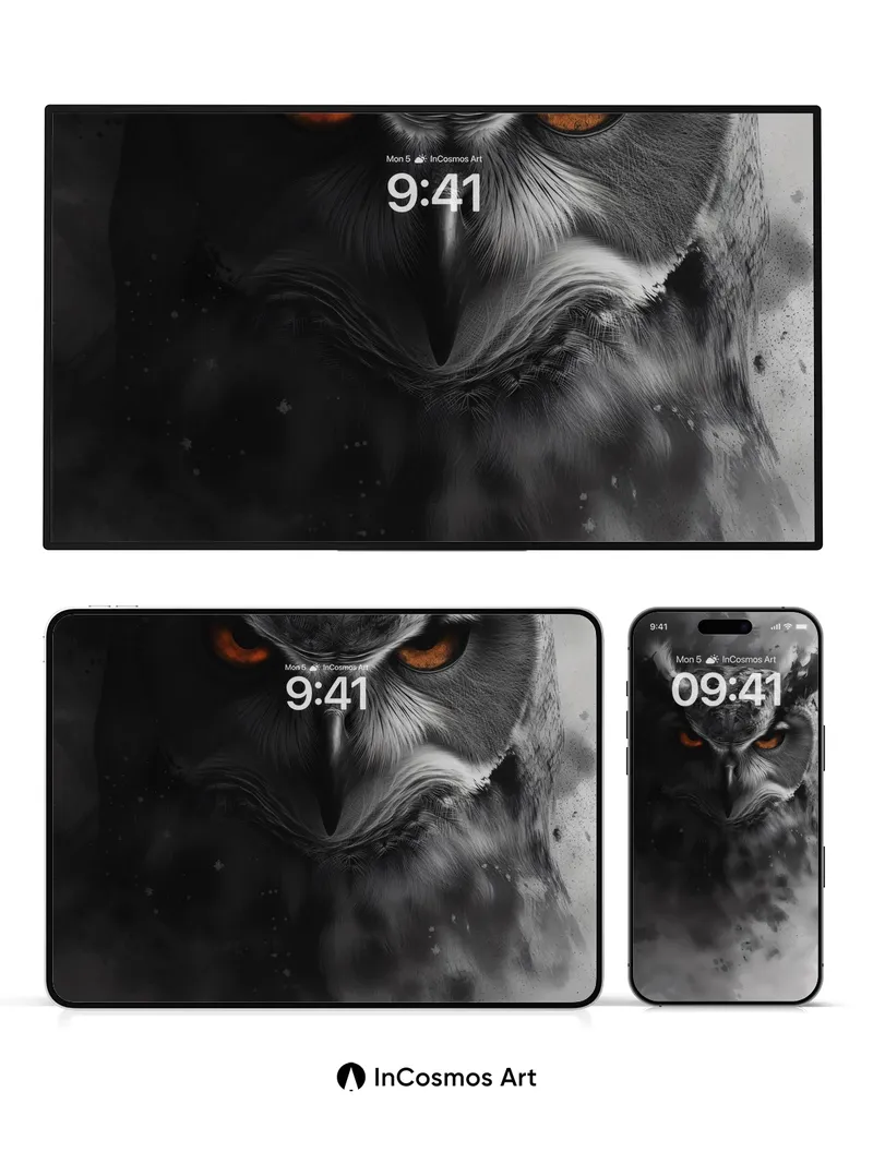 Shadowed Gaze Owl Wallpaper with Fiery Eyes