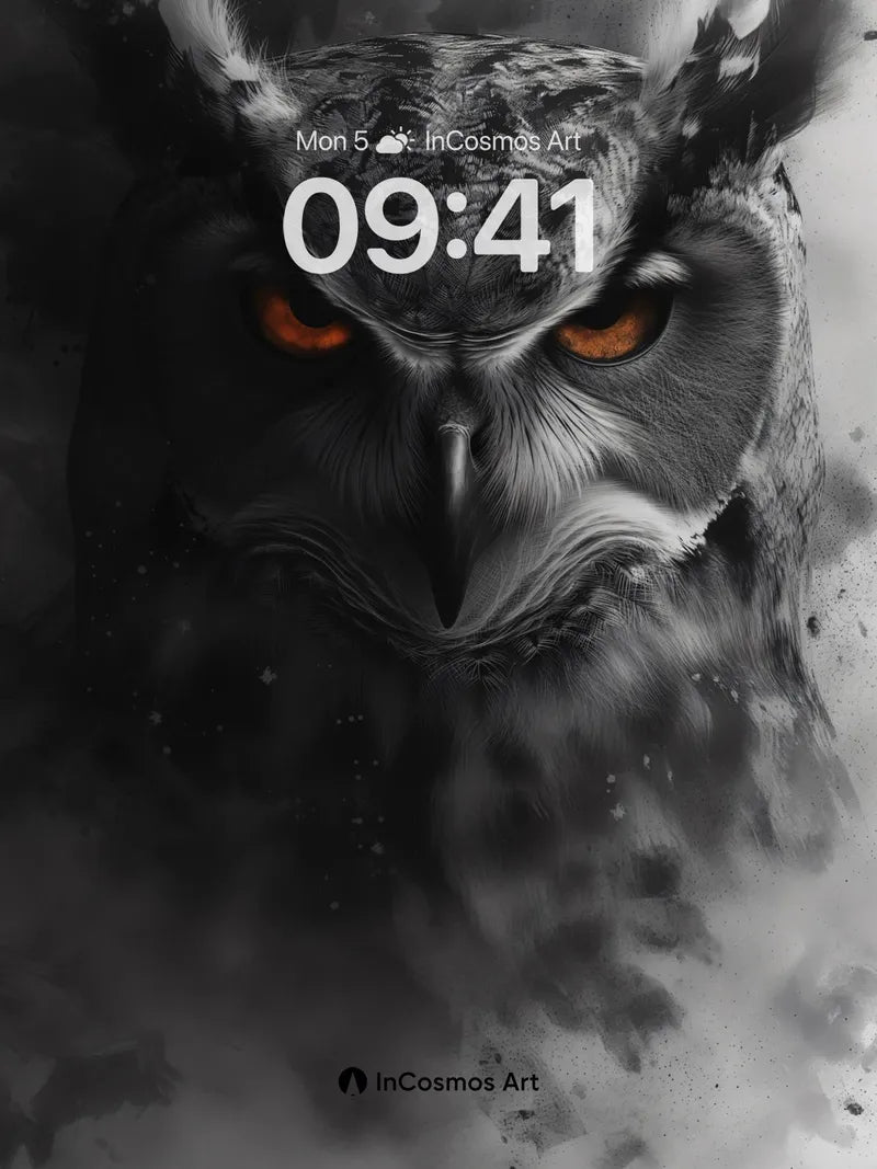 Shadowed Gaze Owl Wallpaper with Fiery Eyes