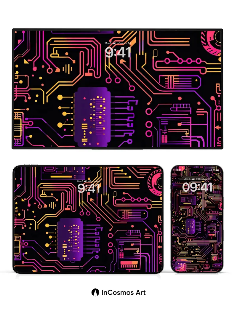 Neon Circuitry Wallpaper with Electric Pulse