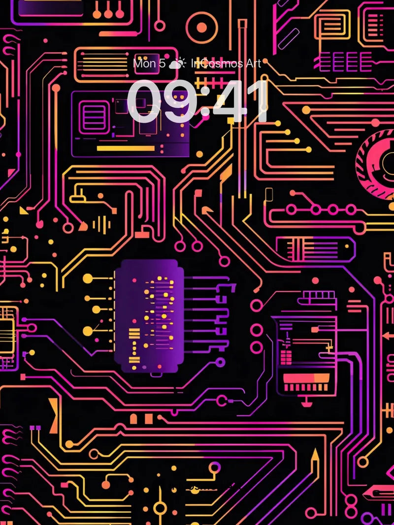 Neon Circuitry Wallpaper with Electric Pulse