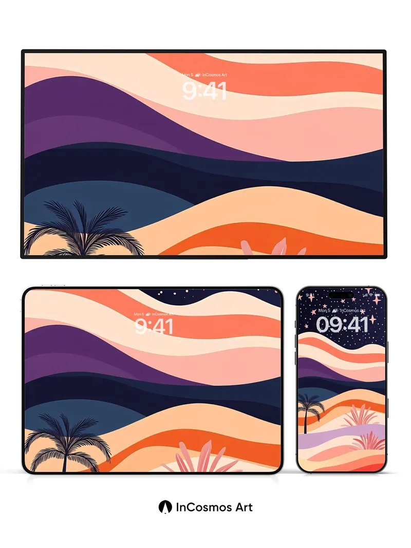 Stellar Dunes Wallpaper with Palm Silhouette