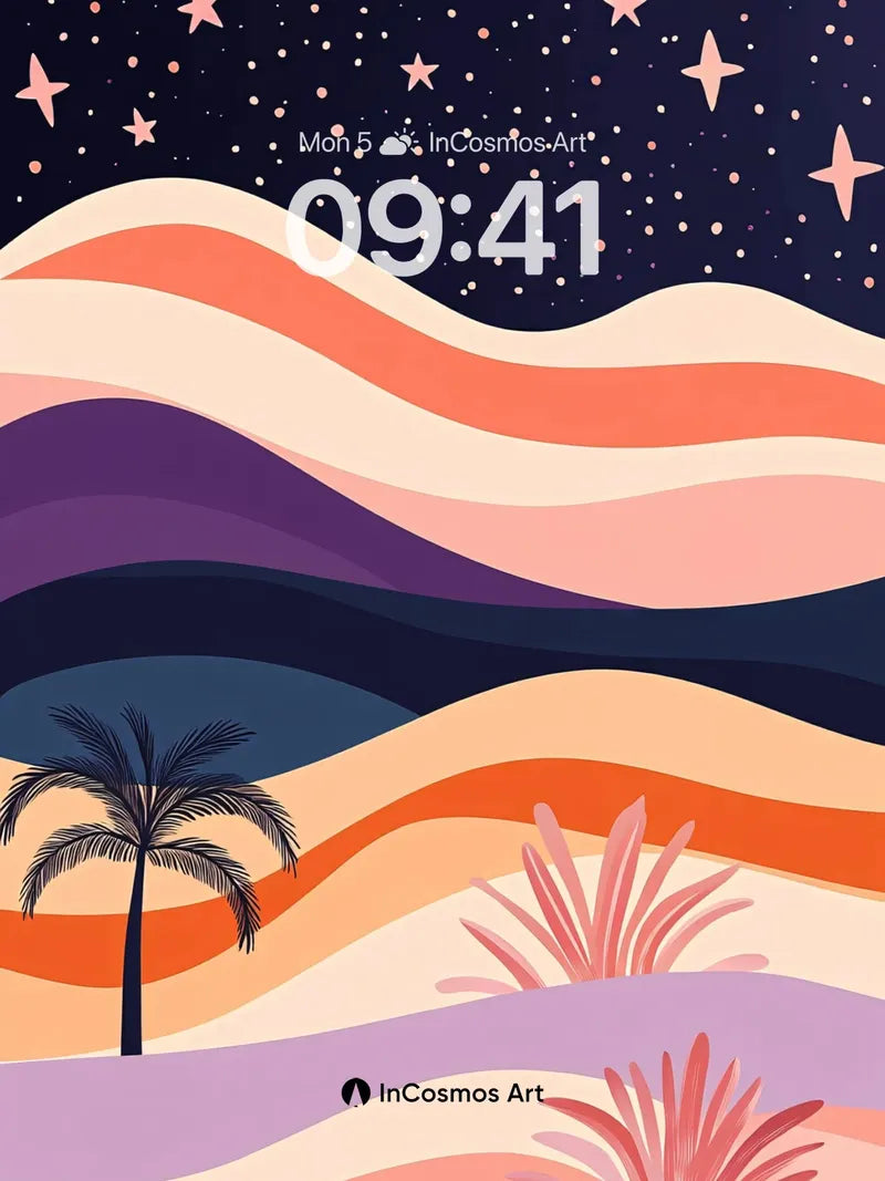 Stellar Dunes Wallpaper with Palm Silhouette